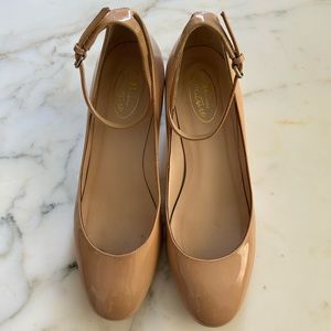 Patent and leather heels